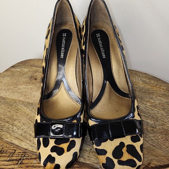 Naturalizer Faux Leopard Hair Black Bow Comfort Heels-Size 8.5 - Picture 2 of 10
